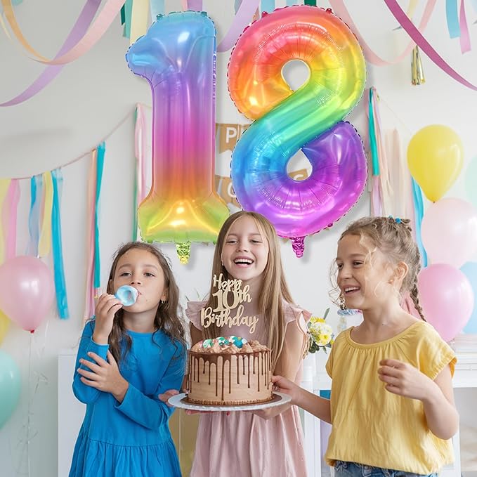 Foil 8 Balloon, Pastel Rainbow Number 8 Balloons for Boys Birthday Party Decor, 40'' Mylar Helium Self Inflating Colorful Multicolor Number 8 Balloon for Kids 8th Birthday Party Anniversary Decoration