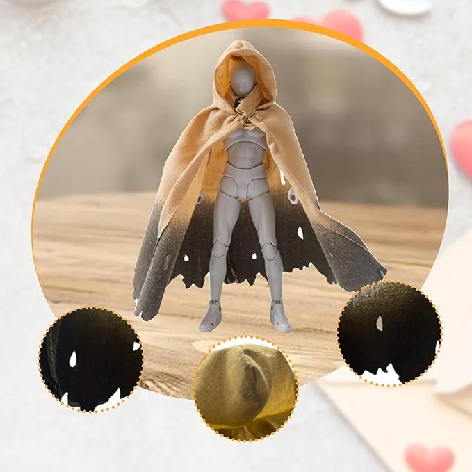 1/12 Action Figure Clothes, Miniature Clothing Cape Men Women, Mini, Dress up Figure Accessories, Doll Clothes for 6 inch, Desert Yellow