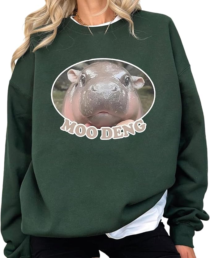 YOUNG GREEN Moo Deng Sweatshirt Moo Deng Bouncy Pig T-Shirt The Cute Baby Hippo Sweatshirt Gift For Moo Deng Lovers