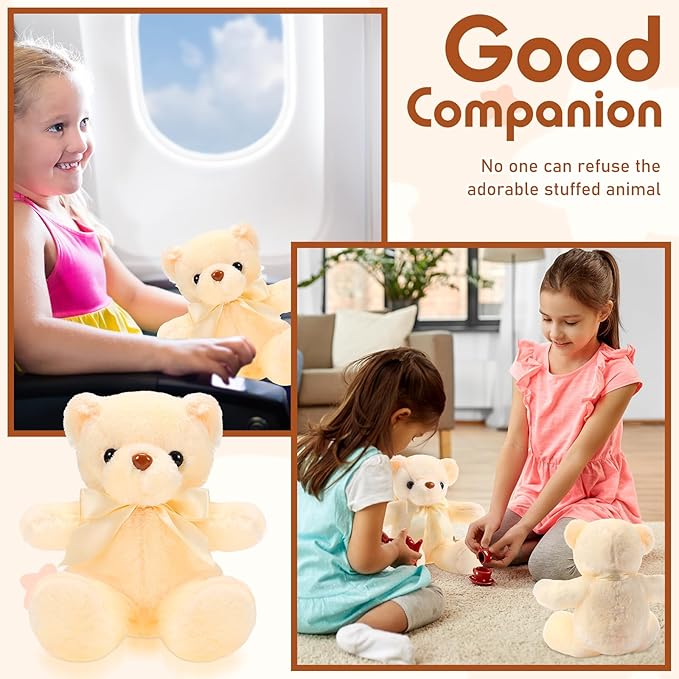 HyDren 24 Pcs Operation Christmas Bear Stuffed Animal Plush Gift Bulk 12 Inches Soft Toys for Kids Christmas Charity Donation, Holiday Party Favors & Classroom Gifts(Beige)