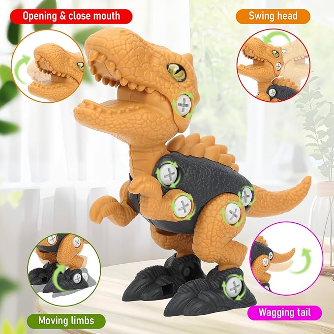 Dinosaur Toys for 3, 4, 5, 6, 7, 8 Year Old Boys, Kids Take Apart Toys with Electric Drill STEM Construction Building Educational, Party Christmas Birthday Gifts for Boys Girls