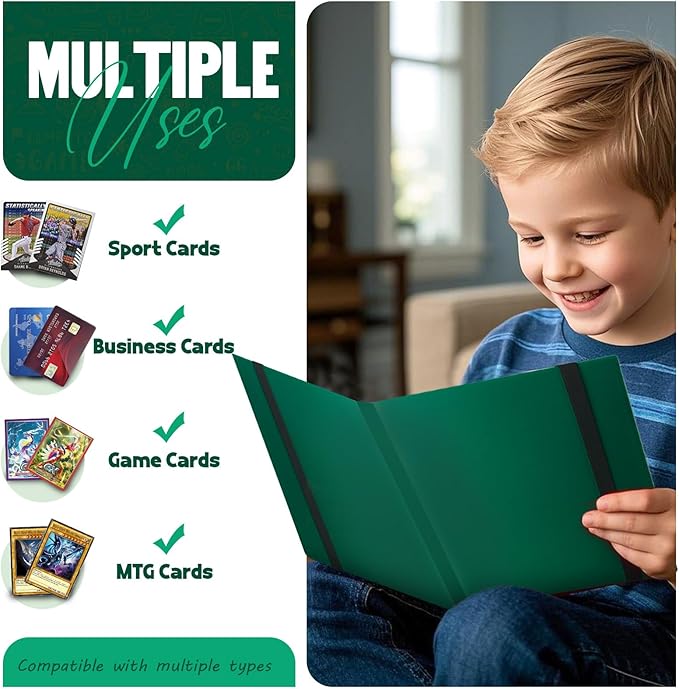 Card Binder 9-Pockets,Trading Card Binder,20 Pages, 360 Card Capacity Collection Binder, Card Folder for MTG, TCG, Game Cards & Sports Cards (Green)