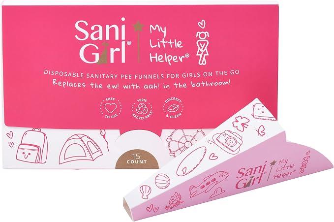 SanGirl My Little Helper Girl Pee Funnel | Disposable Pee Funnel | Pee Cup for Kids | Girl Urinal Portable | Travel Potty Aid for Girls to Stand to Pee and Stay Neat Clean On the Go (Pack of 15)