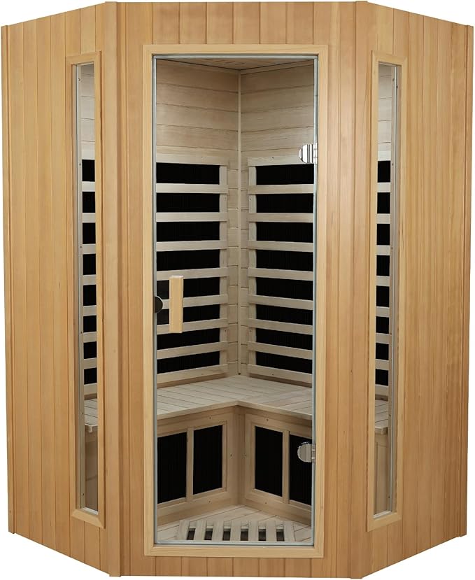 Kanlanth 2-3 Person Sauna, Low EMF Infrared Saunas for Home, 1,670Watt, Side Glass Window Indoor Sauna with Rapid Heating 5 Carbon Panels, LED Reading Lamp, Bluetooth, Control
