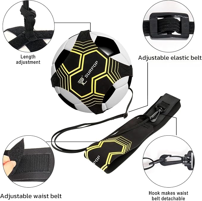 Surpop Soccer/Volleyball/Rugby Trainer, Football Kick Throw Solo Practice Training Aid Control Skills Adjustable Waist Belt for Kids Adults