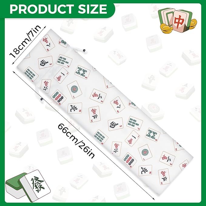 Mahjong Tile Bag Canvas Drawstring Storage for Racks and Pushers, Dice Pocket, Printed Mahjong Bag, Durable Mahjong Accessories Case, Game Organizer Pouch (1 Pack)