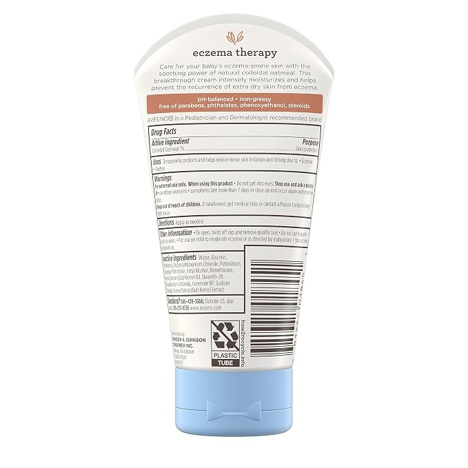 Aveeno Baby Eczema Therapy Moisturizing Cream, Natural Colloidal Oatmeal & Vitamin B5, Baby Cream for Dry, Itchy, Irritated Skin Due to Eczema, Paraben- & Steroid-Free, 5 fl. oz (Pack of 12)