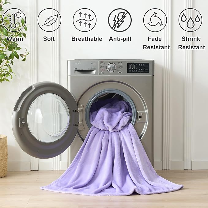 Hansleep Queen Light Purple Fleece Blanket, Soft Flannel Bed Blanket | Fuzzy Cozy Blanket 90x90 Inches, Multi-use for Bed, Sofa, Couch, Travel, Camping, All Season Warm Lightweight Cover
