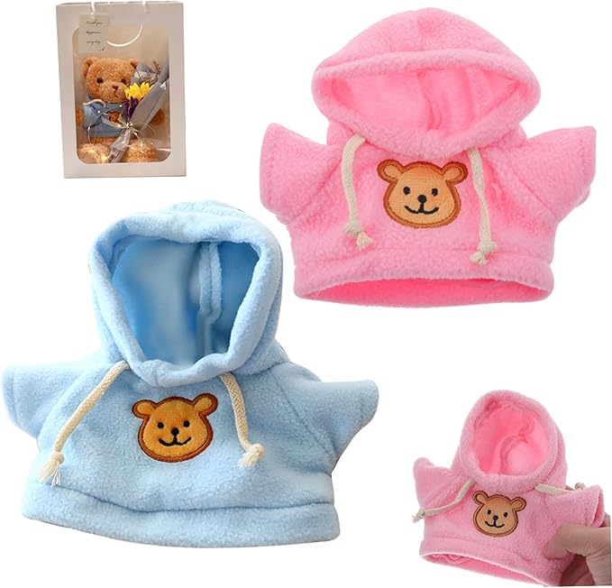 Bear Clothes for 6-8inch Stuffed Bears 2Pcs Hooded Cute Stuffed Animal Clothes Cartoon DIY Decorative Clothes Stuffed Animal Clothing & Accessories, Bear Plush.