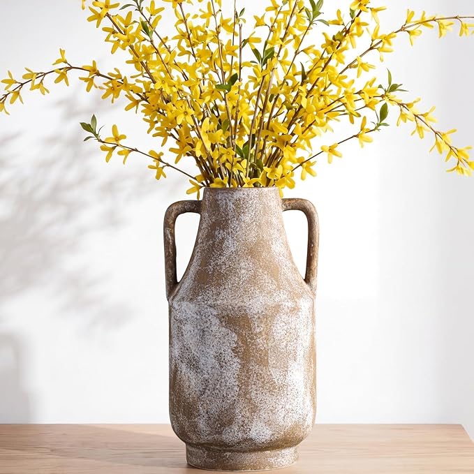 Ceramic Flower Vase with Handles, 11in Tall Rustic Vases for Centerpieces | Waterproof Large Decorative Terracotta Vases for Home Decor, Living Room,Table, Handcrafted (Terracotta)