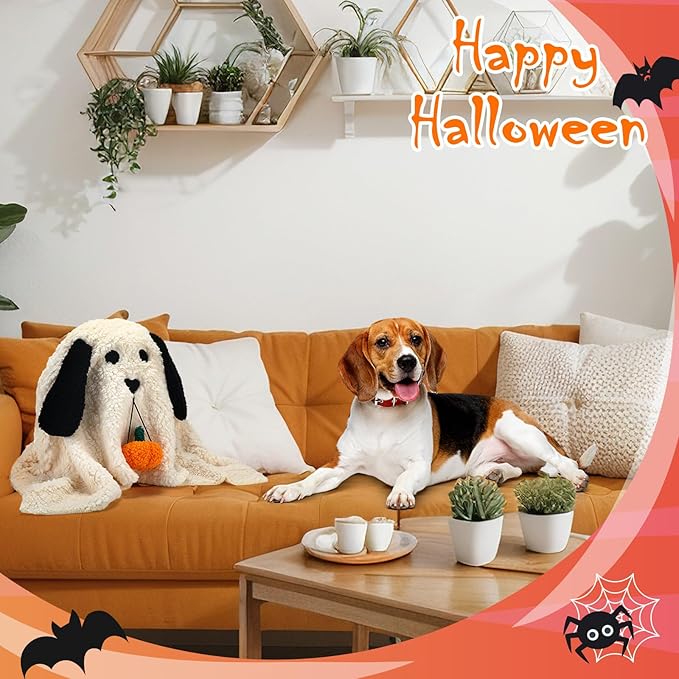 11.8 Inch Halloween Dog Ghost Shaped Throw Pillow with Pumpkin Toy Ghost Plush Pillow Cute Spooky Stuffed Animal Soft Halloween Party Decoration for Couch Sofa Home Decor