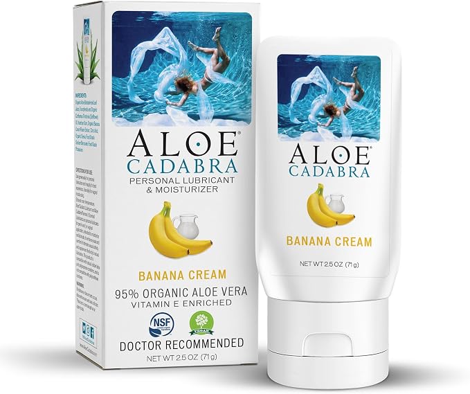 Aloe Cadabra Flavored Personal Lubricant and Vaginal Moisturizer, Organic Edible Aloe Lube for Men, Women, and Couples, Non-Staining, pH Balanced, Toy Compatible (Banana Cream, 2.5 Ounces, 1 Pack)