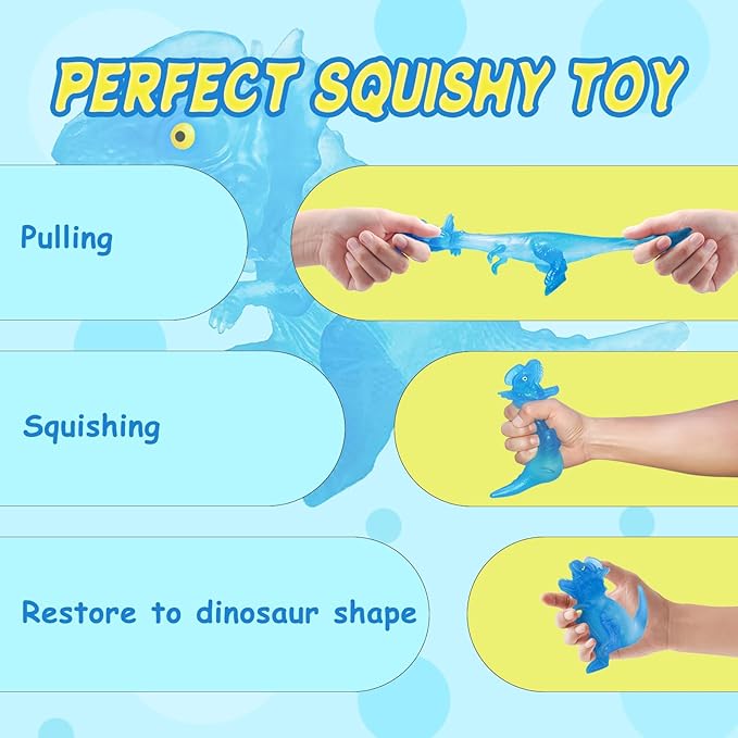 BENSE 3.7" Squishy Sensory Fidget Toy with Dinosaur - Realistic Stress Relief Fidget Toy for Kids & Adults, Anxiety Relief Party Favors & Birthday Gift for Boys Girls (Blue, Ages 3+)