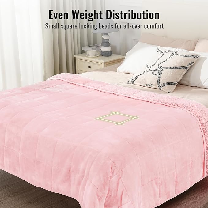 Uttermara Sherpa Fleece Weighted Blanket 12 lbs for Adult, Unicolor Ultra-Soft Fleece and Sherpa, Dual Sided Cozy Plush Blanket for Sofa Bed, 48 x 72 inches, Pink