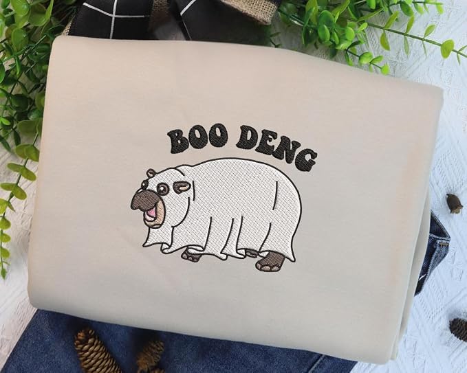 YOUNG GREEN Moo Deng Embroidered Sweatshirt Moo Deng Bouncy Pig Shirt Cute Baby Hippo Sweatshirt Gift For Moo Deng Lovers