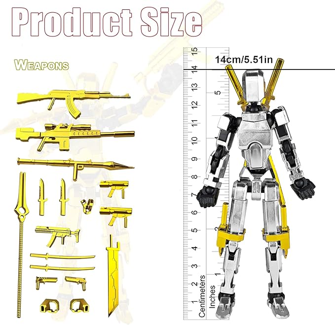 Assembly Completed T13 3D Printed Action Figures,Dummy 13 Robot 13 Movable N13 Action Figure, T 13 Gift for Collectors Desktop Decorations for Game Lovers Toy (White + Metal Weapon)