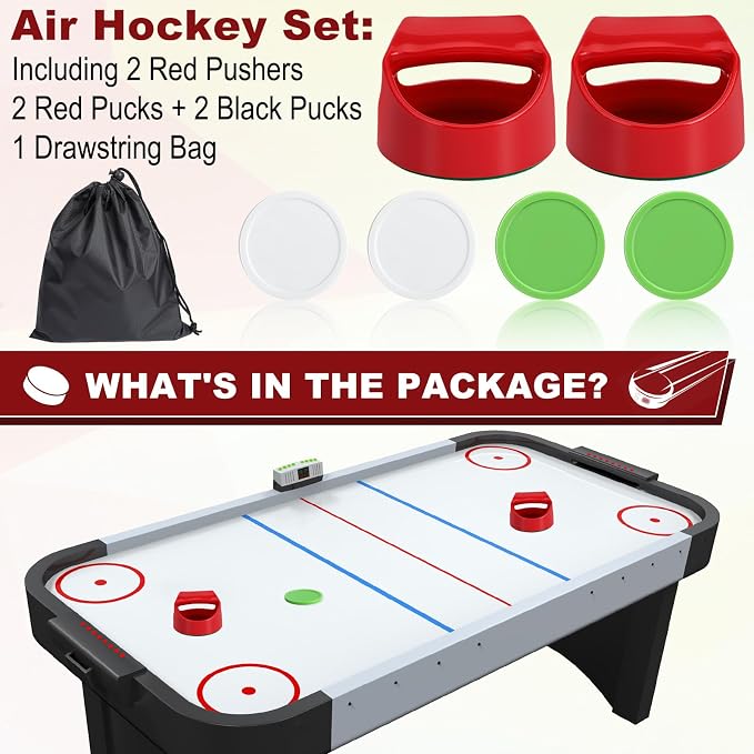 Coopay Air Hockey Pucks and Paddles - 2 Hockey Pushers & 4 Large Hockey Pucks with Nylon Storage Bag, Great Goal Handles Pushers Replacement Accessories for Game Tables