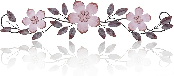 Wesiti Metal Flower Wall Decor Vintage Metal Flower Wrought Iron Scroll Sculpture 15.7''x3.7'' Not 3D, Flat Farmhouse Leaf Wall Decor with Nails for Summer Bedroom Kitchen Indoor Outdoor(Purple)