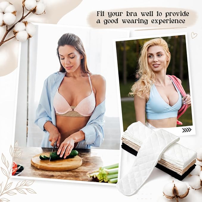 Toulite 10 Pcs Reusable Bra Liners for Sweat, 3 Layer Bra Sweat Pads, Soft Cotton Outer Layer with Polyester Fiber Core