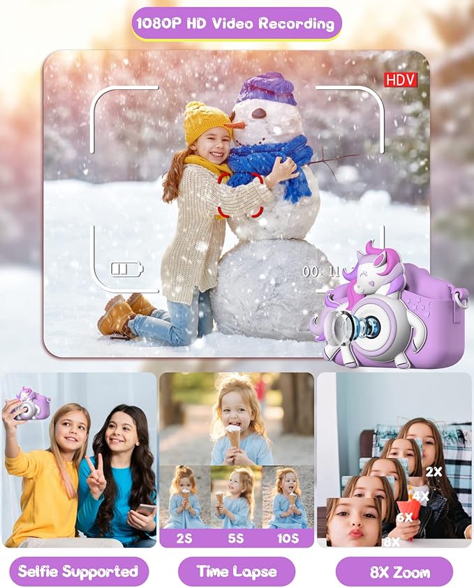 Kids Camera for 3-8 Years Old Toddlers Childrens Boys Girls Selfie Camera 20 MP HD 1080P IPS Screen Dual Digital Toy Camera for Kids Christmas Birthday Gifts with 32Gb Card