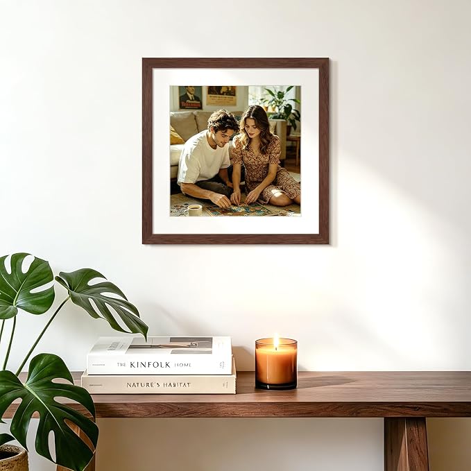 upsimples Vinyl Record Frame, Display Pictures 10x10 with Mat or 12.5 x 12.5 Without, Wall Hanging Album Cover Frames, Brown, 1 Pack