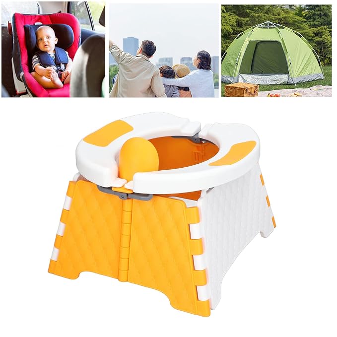 Foldable Toddler Toilet Portable Potty Training Seat with Bag Portable Car Baby Potty Chair for Indoor and Outdoor Travel Camping(Orange Hard Pad)