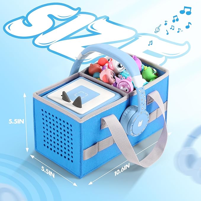 Carrying case for Toniebox Audio Player and Figurines Starter Set,Felt Organizer Bag,Travel for toniebox 2 Earphone and charger accessories portable bag (Blue)
