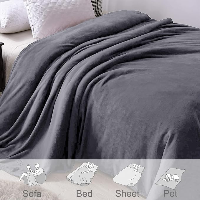 Exclusivo Mezcla Soft Fleece Blanket King Size for Bed, Dark Grey | 104x90 Inches, Double-Sided Brushed Flannel, Lightweight Plush Cozy Blanket for Home Decor, All Season, Machine Washable