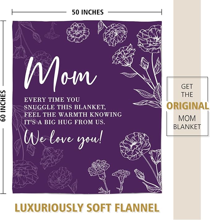 GiltGlimmer Mom Birthday Gifts, Mom Floral Blanket Purple, 60" x 50" | Gifts for Moms from Daughter Son, We Love You Present for Mother Mommy Christmas Mothers Day