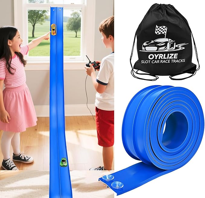 for Hot Wheels Race Car Flexible Track for Kids Toy,Diecast 1/64th Kids Toy Cars Flex Track Ramp 15Ft Starter Set Long Rolls Up Portable Flexible DIY Racetrack with Suction Cups for Boy Girl Age 3+