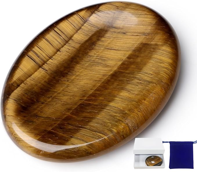 Thumb Worry Stone Tiger Eye Crystal Stone Healing Crystals Natural Oval Fidget Mental Health Gifts Stress Relief Small Trinkets Depression Gemstones Reiki Anxiety Relief Items for Women Men