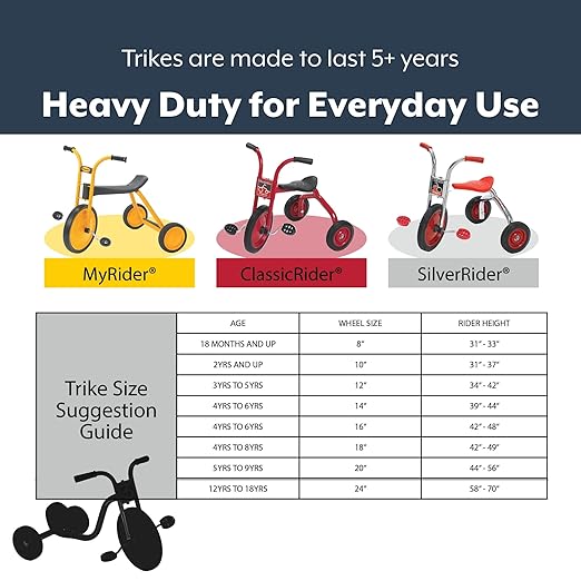 MYRIDER Toddler Trike, Kids Tricycle for Preschool, Daycare, Playground Kids Tricycles, Rubber Tires, Yellow/Black, 9" Mini