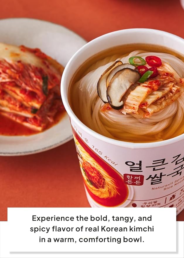 NATUREVIL Kimchi Rice Ramen Noodle Cup, 1.73 oz, Pack of 6, Korean Instant Hot and Spicy Noodle Soup, Real Kimchi Flakes, Non-GMO, Gluten-free Noodle (Kimchi Rice Ramen Noodle Cup)