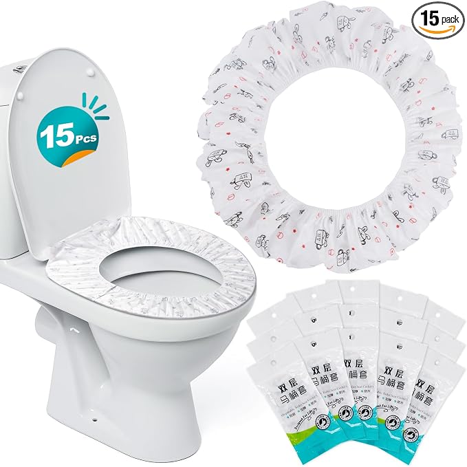 RAINFLOW Portable Toilet Mat - Disposable Toilet Seat Cover Waterproof Non-Woven Fabric Printed Individually Wrapped for travel,Hotel,Hospital and Public Toilet(15Pcs)