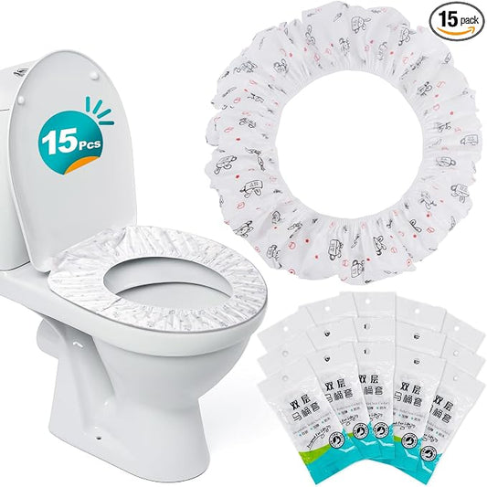 RAINFLOW Portable Toilet Mat - Disposable Toilet Seat Cover Waterproof Non-Woven Fabric Printed Individually Wrapped for travel,Hotel,Hospital and Public Toilet(15Pcs)