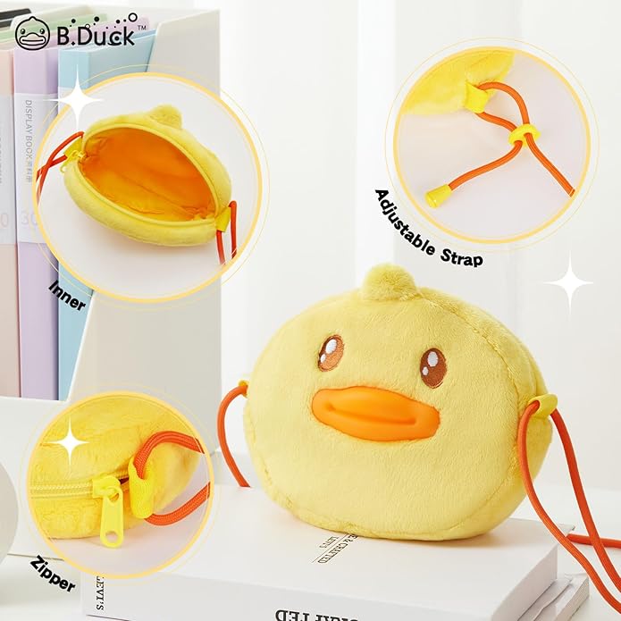 B.DUCK Plush Purse Crossbody Bags Kawaii Handbag with Zipper Cute Duck Shoulder Bag Coin Wallet Toy Purse for Gifts