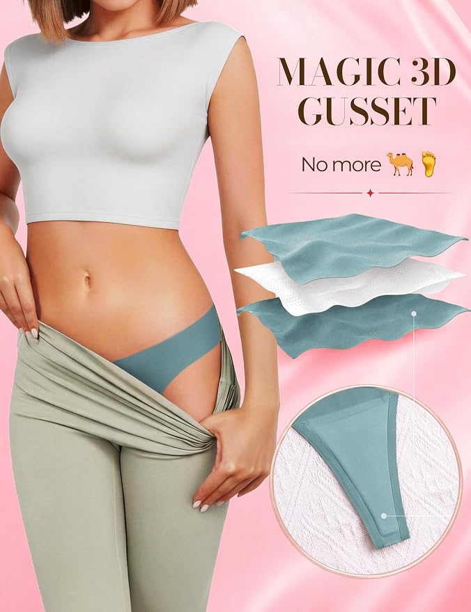 Thongs Seamless Underwear for Women No Show Thong Panty Liners Breathable Sexy Stretch Buttery Soft G-String Panties