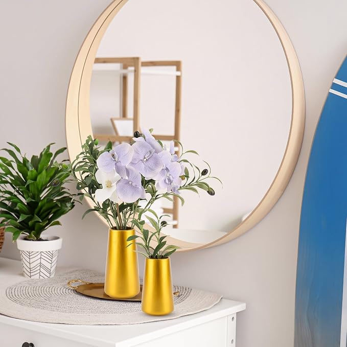Simple Boho Ceramic Flower Vase for Home Decor (Gold,Big) | 8'' Modern Vase for Flower Plant Pampas Grass, Fit for Table Shelf Centerpieces, Living Room Kitchen Bedroom Wedding Gift