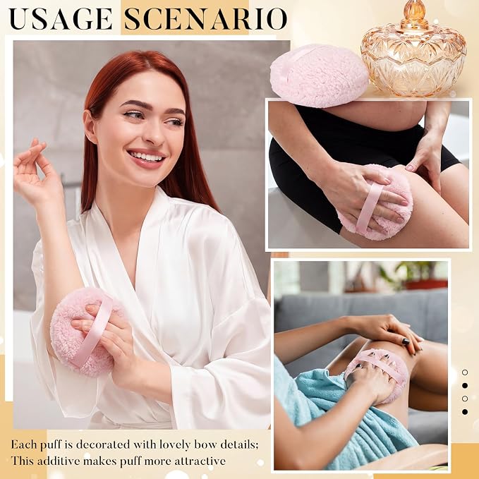 Tioncy 2 Pcs Extra Large Dusting Powder Puff and Container for Women-6'' Glass Crystal Dusting Powder Container with Body Soft Washable Reusable Velour Face (Amber,Pumpkin)