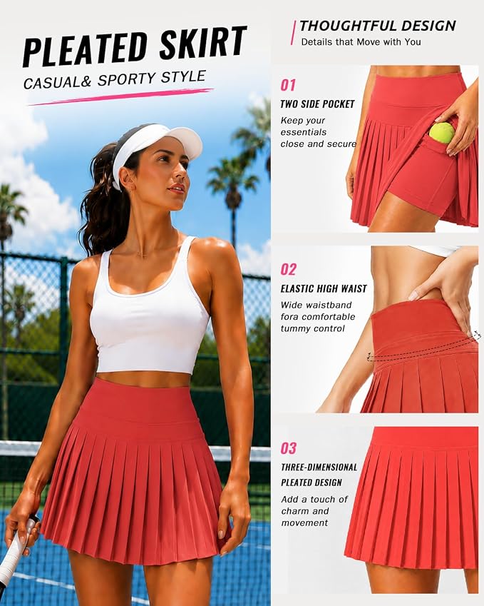 Pleated Tennis Skirt for Women with Pockets Shorts High Waisted Athletic Golf Skort for Workout Pickleball