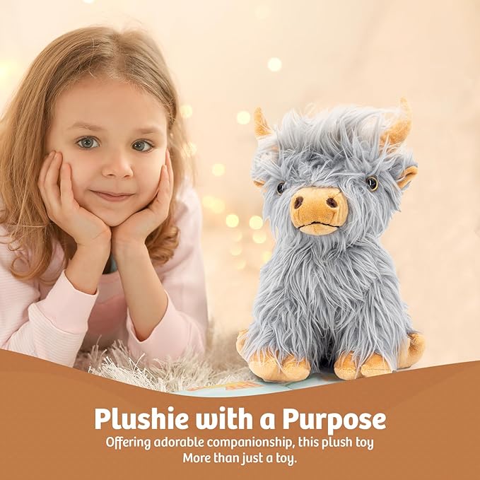 MARYSUN Highland Cow Stuffed Animal Toy - Gray Stuffed Animal Gift for Girls and Kids