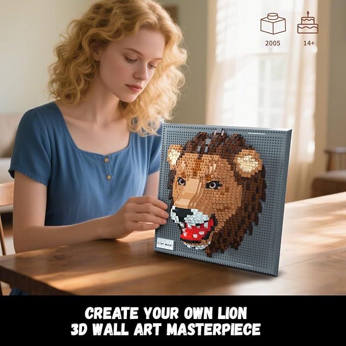 Lion Animal 3D Wall Art Micro Mini Building Blocks Set for Adults, Unique Home Wall Decor or Table Display, No Compatible with Lego, Ideal Birthday Toy for Kids Teens (2005 PCS)