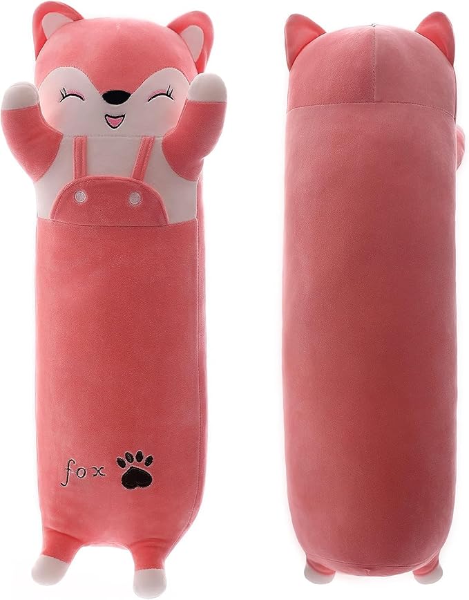 Long Fox Plush Pillow, Pink Fox Soft Plush Toy Cute Long Fox Stuffed Animal, Long Stuffed Animal Plush Pillow for Kids(Fox,19.68inch/50cm)