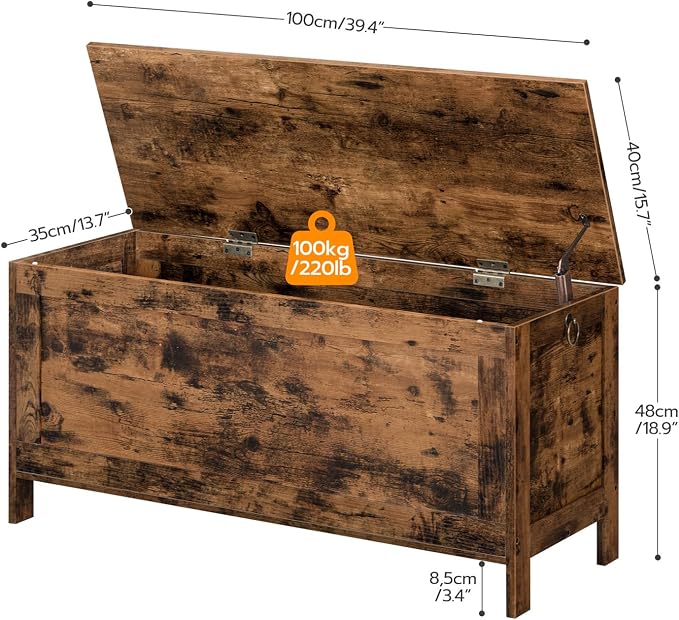 HOOBRO Toy Box, Retro Wooden Look Storage Chest with Safety Hinge, Entryway Storage Bench Supports 220 lb, 39.4 x 15.7 x 18.9 Inches Toy Chest Organizer, Easy Assembly (Rustic Brown) BF100CW01G1