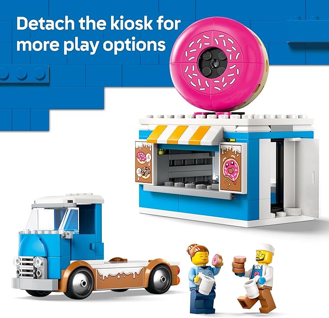 LEGO City Donut Truck Toy - Building Toy for Kids, Boys and Girls, Ages 5+ - Gift for Birthdays - Mobile Donut Stand W/ 2 Minifigures & Other Accessories - 60452