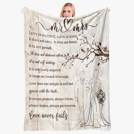 Wedding Gifts for Couples, Bridal Shower Gifts for Bride to Be Soft Blanket | Anniversary Mr and Mrs Gifts, Wedding Gifts for Newlyweds Wedding Throw Blanket 60*80 Inch (Light Khaki)
