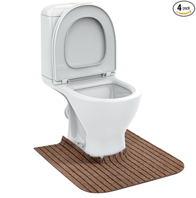 Round Commode Potty Training Mats for Boys, Toilet Training Mats, Potty Training Toilet Rugs, Toilet Rugs u Shaped,Toilet mats for Bathroom,Machine Repeatedly Washable(4 Pack,Brown)