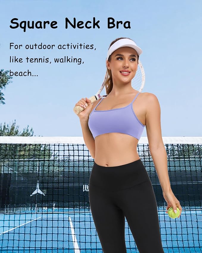 QUOJIZY Sports Bras for Women Open Back Workout Tops for Women Yoga Bra Spaghetti Straps Twist Back