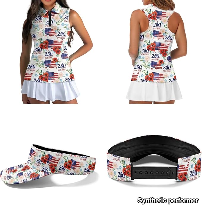POLERO Golf Tank Top Women Golf Shirts and Visor Hat Collared Racerback Tennis Shirt Set Quarter Zip