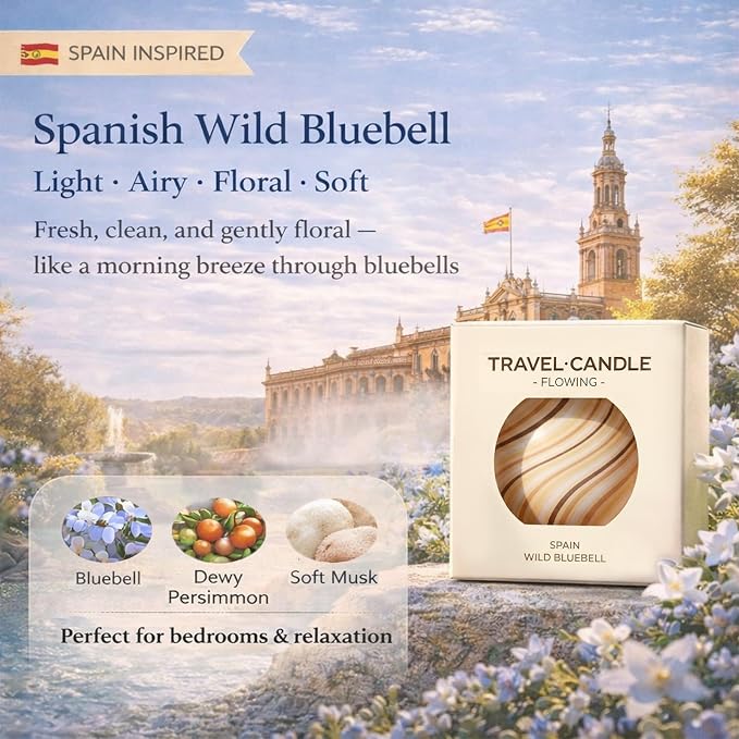 Spanish Wild Bluebell Scented Candle for Home, Soy Aromatherapy Decorative Candle Gift for Women, Portable Orb Candle, Travel Inspired Home Fragrance